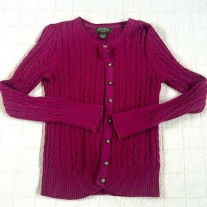 Eddie Bauer Fuchsia Cable Knit Button Down